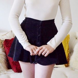 BLACK VELVET BUTTON UP SKIRT